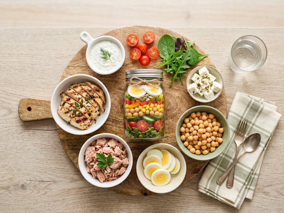 Salada proteica no pote
