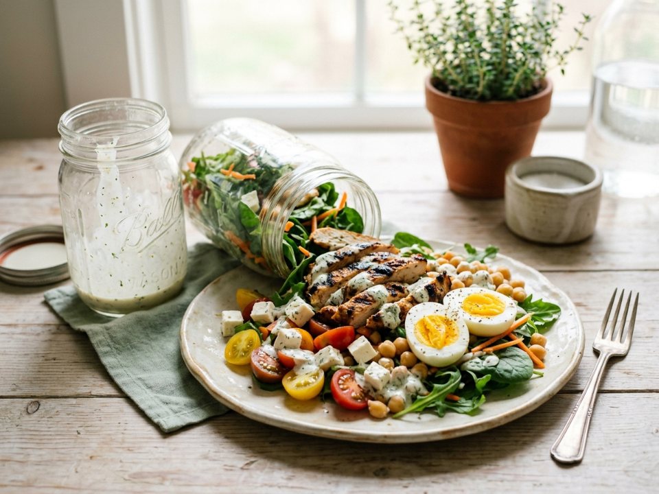 Salada proteica no pote